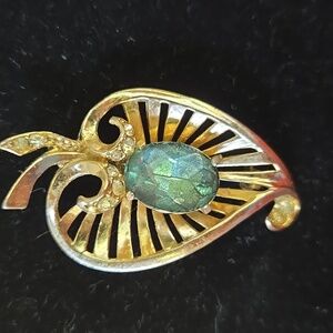 Coro Goldtone Brooch With Blue Stone